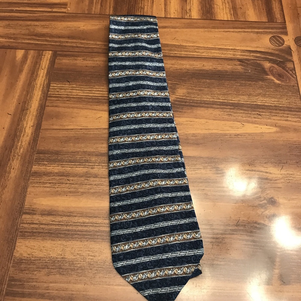 geoffrey beene‎ Silk Tie navy striped scroll
